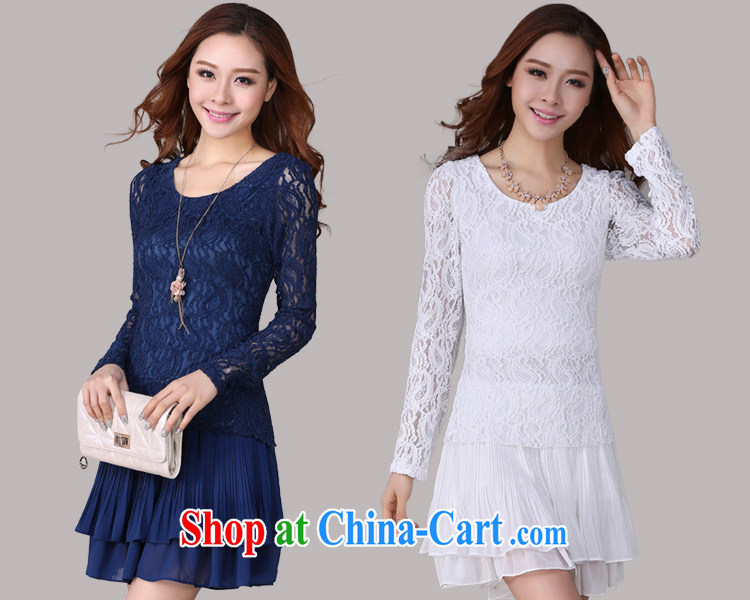 Constitution, the hypertrophy, female 2015 spring new high quality lace long-sleeved round-collar OL commuter stitching snow woven 100 hem thick sister blue large XL 4 160 - 175 Jack pictures, price, brand platters! Elections are good character, the national distribution, so why buy now enjoy more preferential! Health