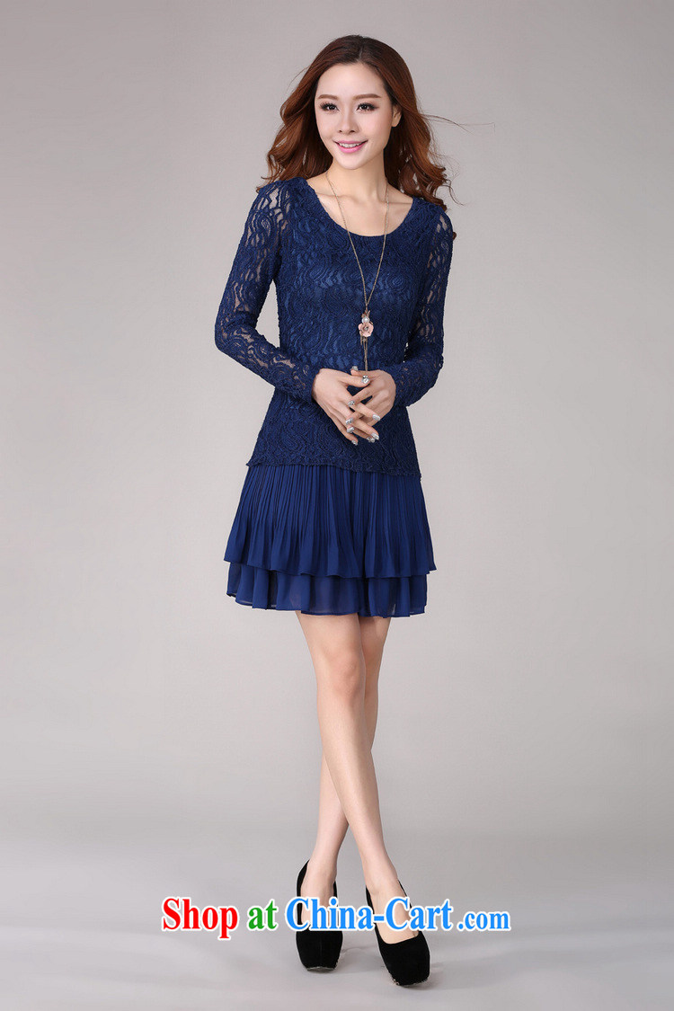 Constitution, the hypertrophy, female 2015 spring new high quality lace long-sleeved round-collar OL commuter stitching snow woven 100 hem thick sister blue large XL 4 160 - 175 Jack pictures, price, brand platters! Elections are good character, the national distribution, so why buy now enjoy more preferential! Health