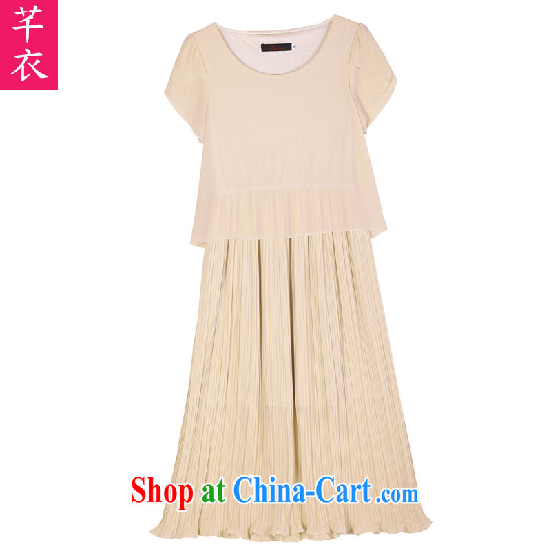 Constitution Yi XL women long skirt 2015 summer new Snow-woven long skirt short-sleeved high 100 hem graphics thin Beach Resort skirt skirts thick mm dresses apricot large XL 125 - 140 jack, constitution and clothing, and shopping on the Internet
