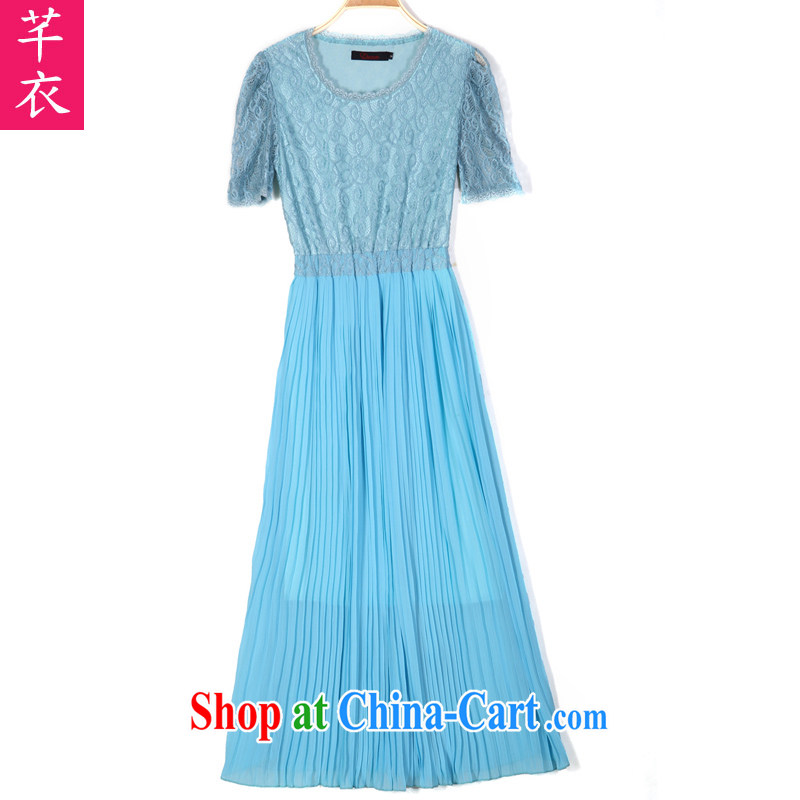 Constitution Yi XL women dress mm thick 2015 summer new Bohemia, Lady snow woven long skirt lace short-sleeved and indeed graphics thin dress light blue 4 XL 165 - 180 jack, constitution, and shopping on the Internet