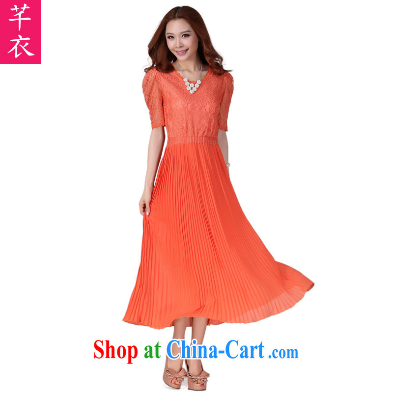 Constitution Yi XL women dress mm thick 2015 summer new Bohemia, Lady snow woven long skirt lace short-sleeved and indeed graphics thin dress light blue 4 XL 165 - 180 jack, constitution, and shopping on the Internet