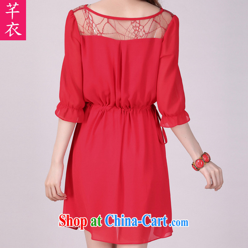 Constitution Yi XL thick girls with 2015 summer New Red lace drawcord waist-sweet dress mm thick, snow cuff woven wedding dress red 3XL 165 - 185 jack, constitution, and shopping on the Internet