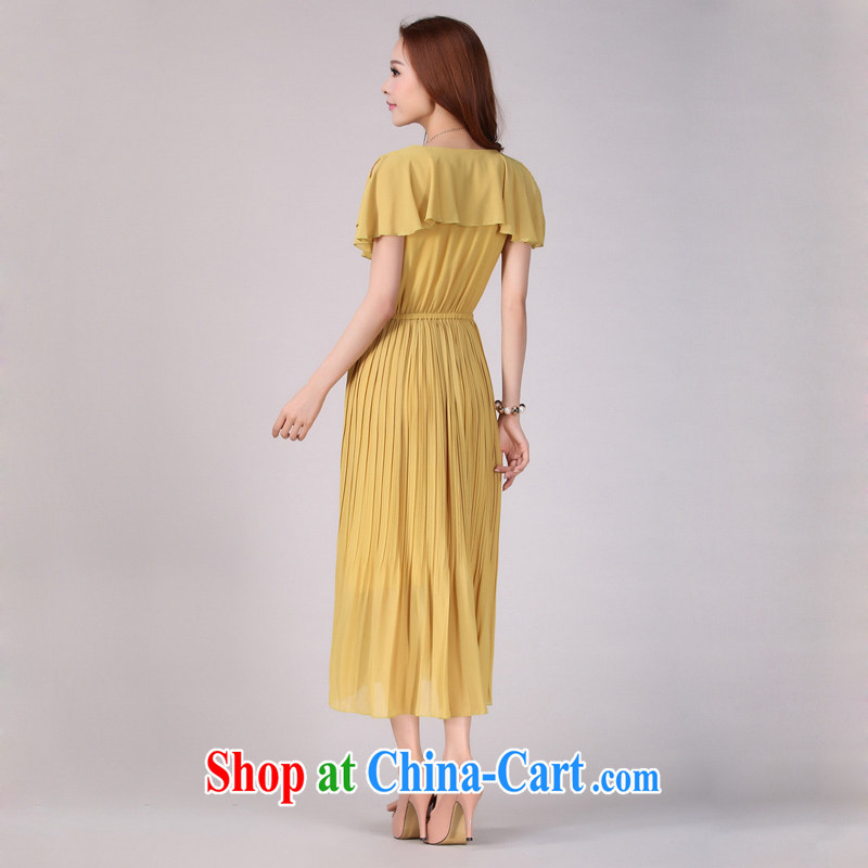 Constitution Yi XL women dresses 2015 new bohemian chic snow woven long skirt short-sleeved bare shoulders large leisure skirt mm thick dresses yellow 3XL 145 - 160 jack, constitution and clothing, and shopping on the Internet