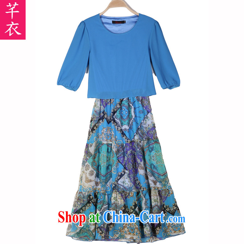 Constitution Yi XL women mm thick the fat stamp beach dresses 2015 new summer bohemian floral leisure resort, snow cuff woven long skirt royal blue 3 XL 140 - 150 jack, constitution, and shopping on the Internet