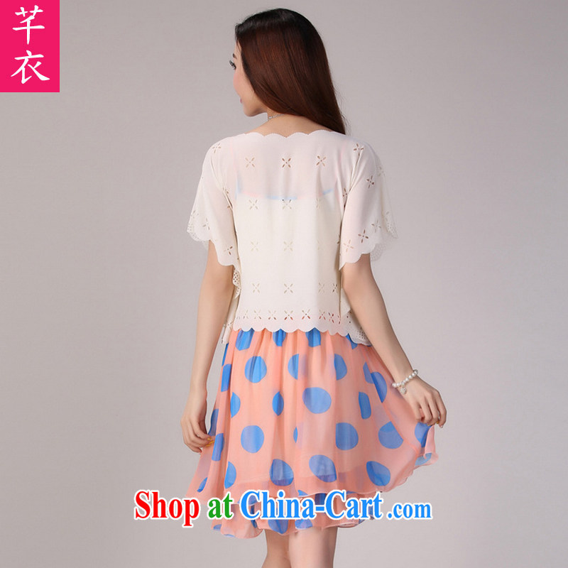 Constitution and the female Two-piece 2015 spring new stylish two-piece shawl short-sleeved dot snow-woven dresses straps skirt the code OL short skirt blue 3 XL 145 - 160 jack, constitution and clothing, and shopping on the Internet