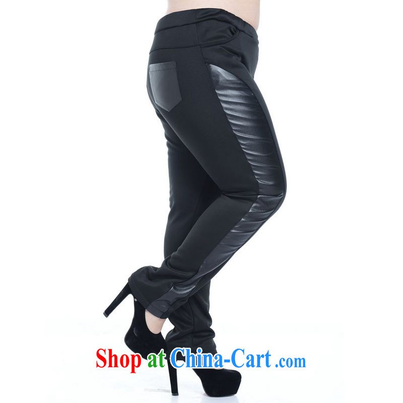 Thin (NOS), a large, female PU leather stitching pants beauty graphics thin stretch Elastic waist long leather pants A 5171 Black Large Number 2 XL/model wearing thin (NOS), online shopping
