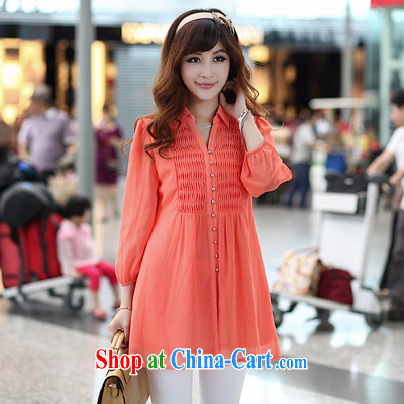 Szili and Macedonia is indeed widened female 2015 spring and summer Korean Beauty graphics thin, long, large, snow-woven shirts 100 ground T-shirt larger female Pack E-Mail orange 6 XL