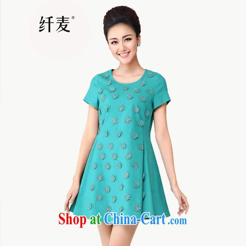The Mak is the women's clothing 2014 summer new thick MM stylish sweet staple spent cultivating short-sleeved dresses 4703 water green 5 XL