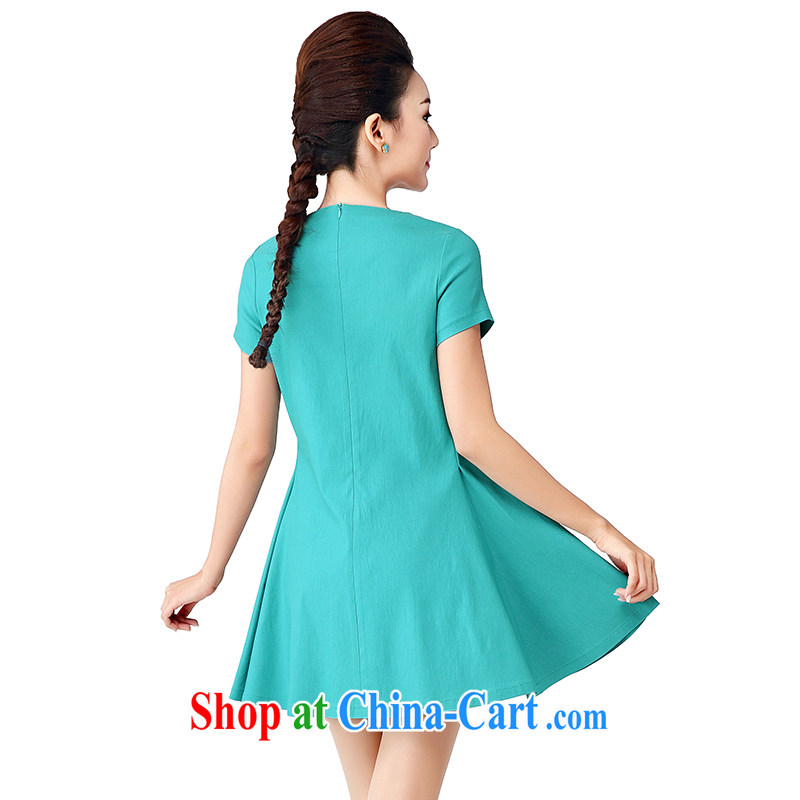 The Mak is the women's clothing 2014 summer new thick MM stylish sweet staple spent cultivating short-sleeved dresses 4703 water green 5 XL, former Yugoslavia, Mak, and shopping on the Internet