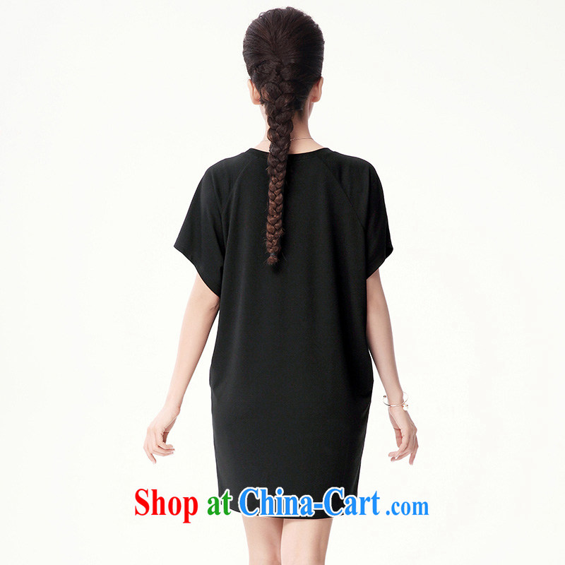 The Mak is the female summer new Korean Version Stamp short-sleeved dress 4667 black 4XL, former Yugoslavia, Mak, and shopping on the Internet