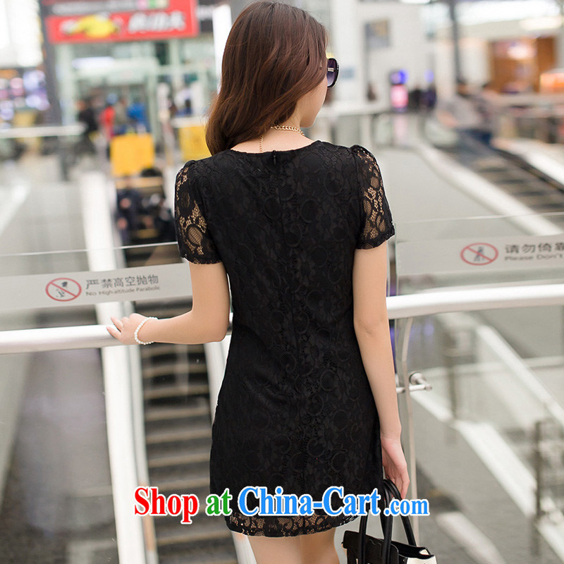 Morning would be 2015 spring and summer new Korean version thick MM and indeed increase, female fashion 100 cultivating ground graphics thin Openwork short-sleeved lace dress black 3 XL recommendations 135 - 150 jack, morning, and shopping on the Internet