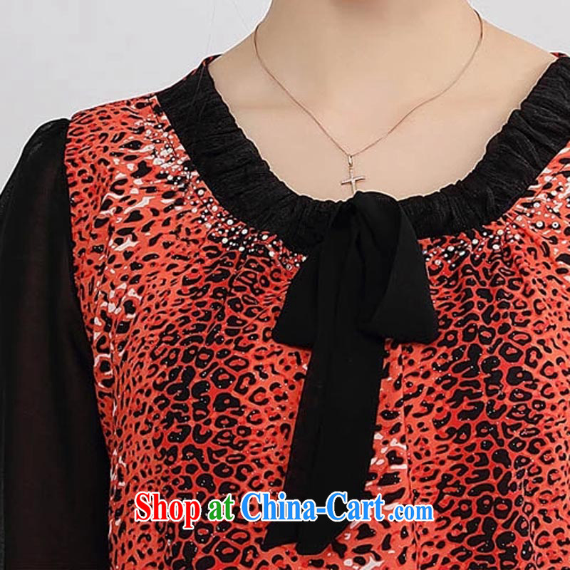 The line spend a lot, girls with summer new Korean version graphics thin thick mm flouncing stitching Leopard stamp loose shirt 86 S 05 black-and-white Leopard 5 XL, sea routes, the code female, and shopping on the Internet