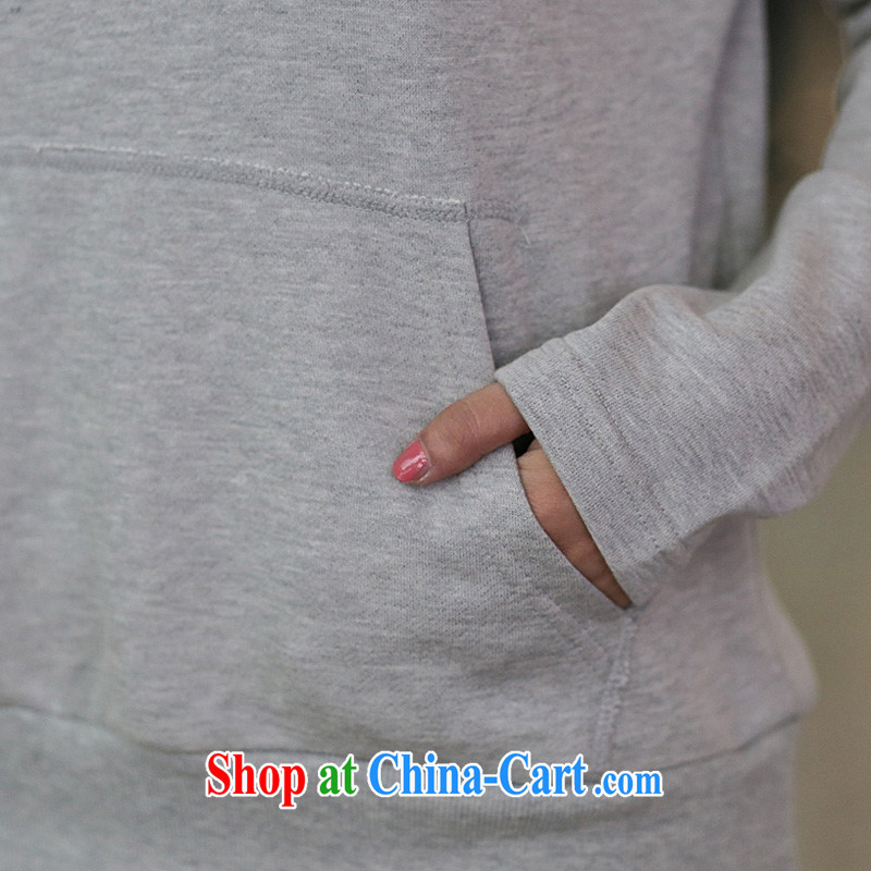 In short shallow L 4 XL the king, female fat, female video thin, summer leave of two-piece sweater girls leisure long-sleeved cap solid shirt 7066 light gray 4 XL, shallow, shopping on the Internet