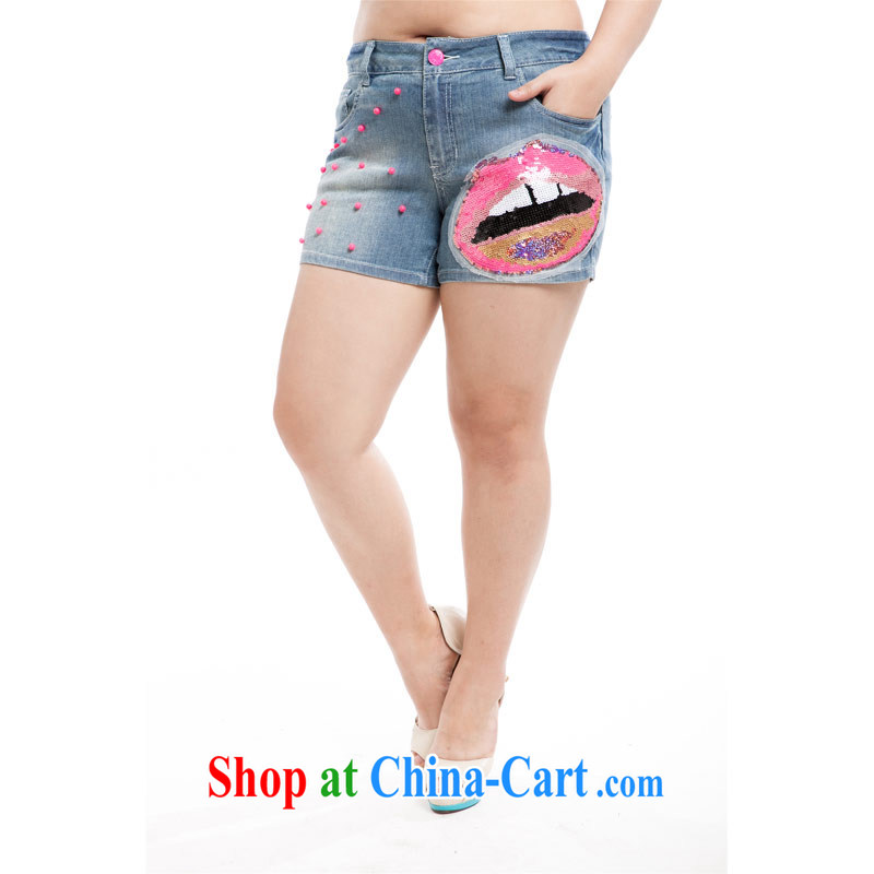 Thin (NOS) new summer products, female custom 100 ground graphics thin jeans hot pants M 86,181 light blue + 42 lips, thin (NOS), online shopping