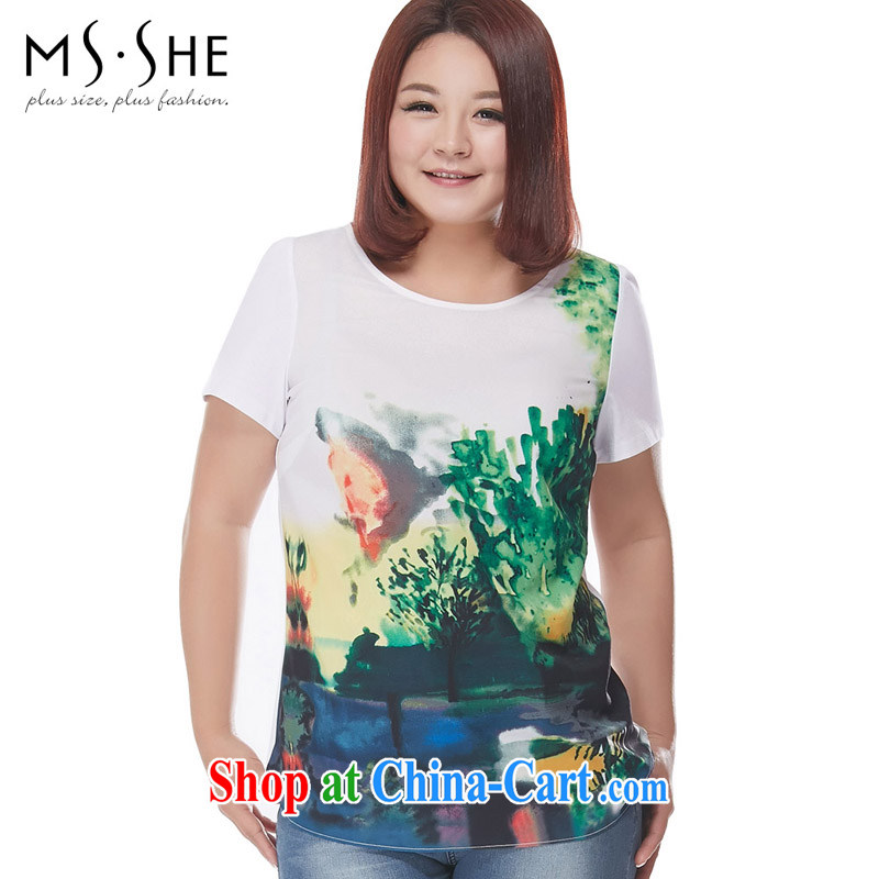 MSSHE XL girls T-shirts summer 2015 new Europe round-collar scenic beauty stamp duty short-sleeved T pension pre-sale 6492 white 3XL - Pre-sale on 30 June to the