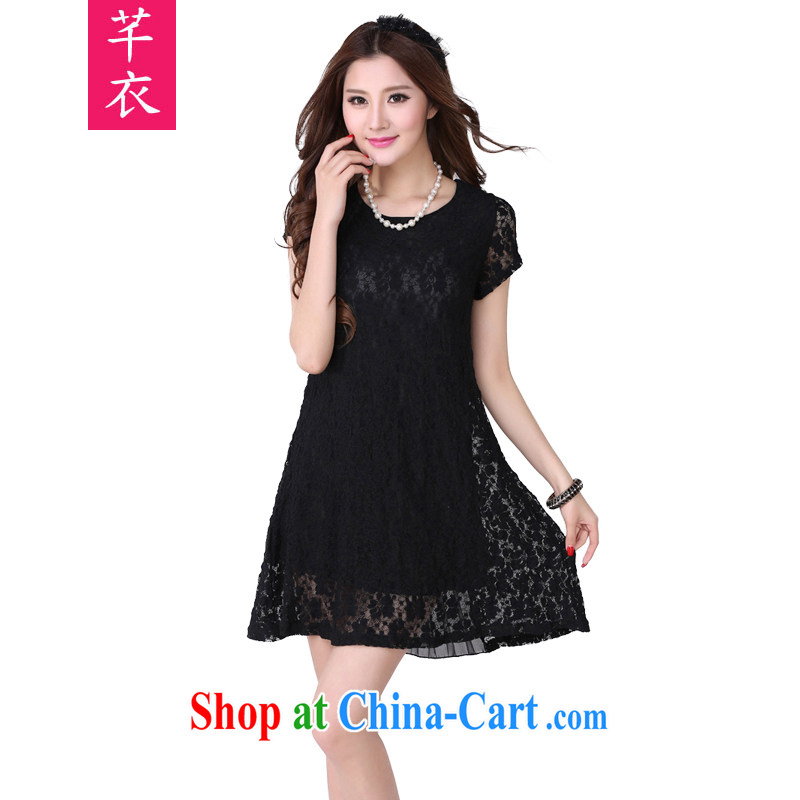 Constitution, the code dresses 2015 spring spell the hem snow woven Bow Tie lace dress lounge short-sleeved skirt thick MM stylish the waist graphics thin black 4 XL 160 - 170 jack