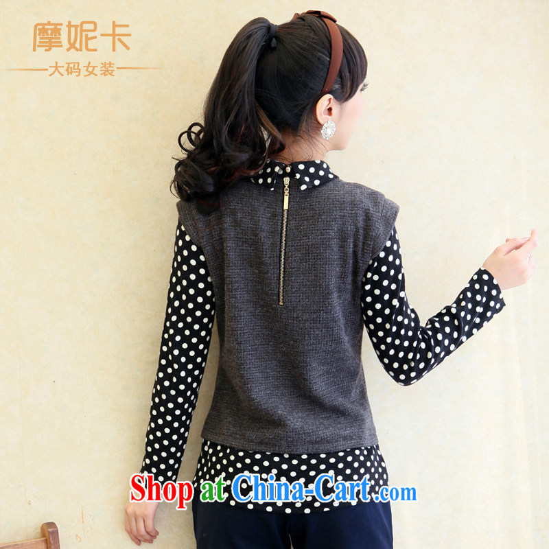 mm thick spring 2014 the code female new Korean version thick sister graphics thin wave point stitching over long-sleeved shirt collar female gray XL, Moses Veronica, shopping on the Internet