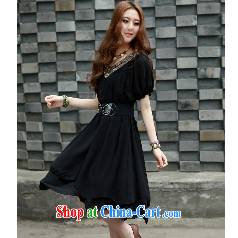 Pi-optimized Connie new the fat XL female summer mm thick Korean loose video thin short-sleeve, long, emulation, snow-woven dresses BW 20,912 black 4 XL recommendations 175 - 190 jack, Pi-optimized Connie, shopping on the Internet