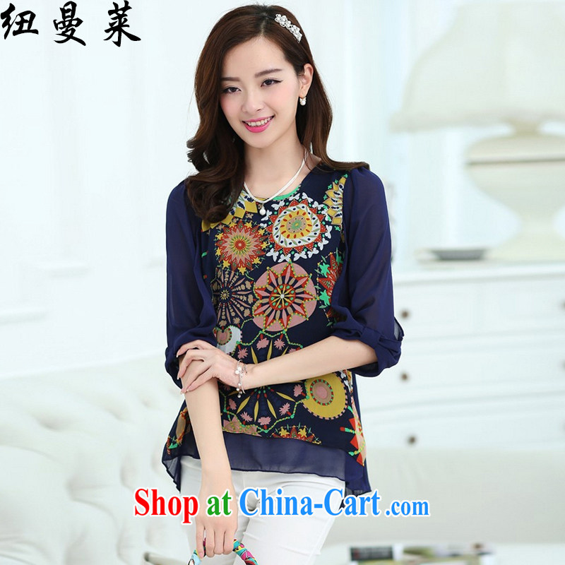 Newman, summer 2015 new, larger female loose video thin large, thick mm stamp short-sleeved snow woven shirts NM 8822 dark blue XL, Newman, Tony Blair, and shopping on the Internet