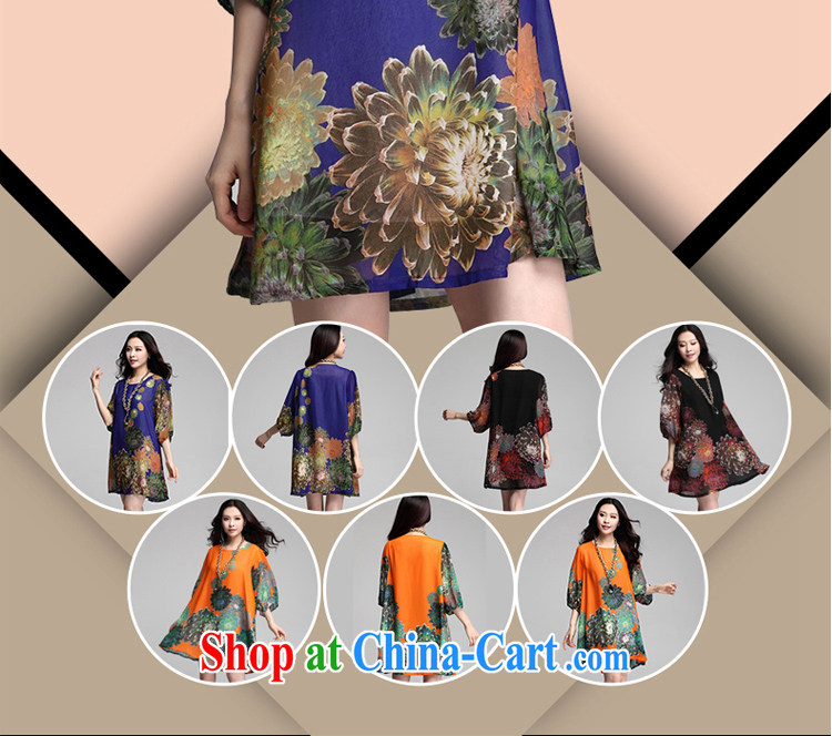 Constitutional kiss show 2015 summer new stylish women's clothing Korean large, loose snow stamp duty woven dresses 7 cuff flowers stamp skirt orange XXXL pictures, price, brand platters! Elections are good character, the national distribution, so why buy now enjoy more preferential! Health