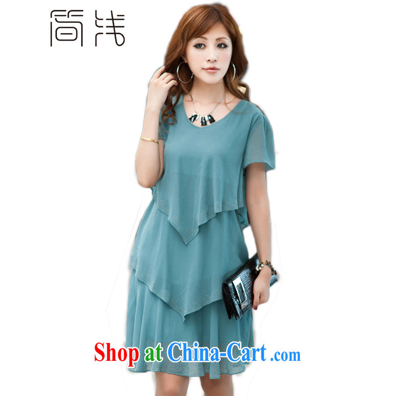 In short light 2015 summer new, King, women with thick, female video thin short-sleeved cake snow woven dresses 920 blue XXXL, shallow, and shopping on the Internet