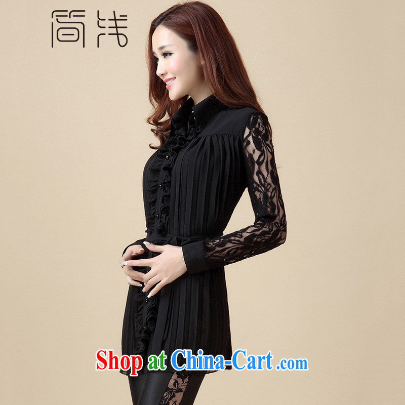In short light 2015 King, female roll collar lace, long, snow-woven shirts thick girls with graphics thin, Summer Snow-woven shirt long-sleeved women 1067 blue XXXL, shallow, and, on-line shopping