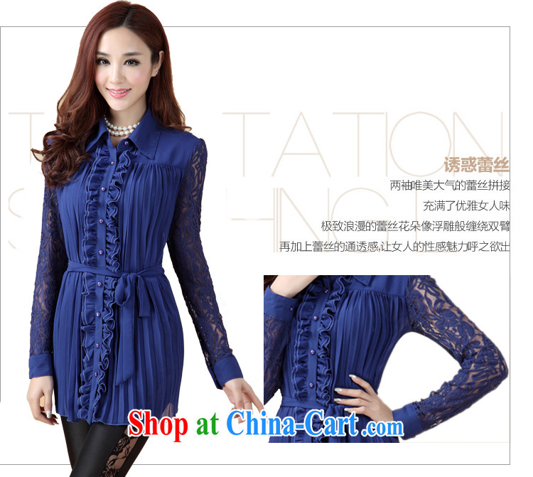 In short light 2015 King, female lapel lace, long, snow-woven shirts thick girls with graphics thin, Summer Snow woven shirts long-sleeved women 1067 blue XXXL pictures, price, brand platters! Elections are good character, the national distribution, so why buy now enjoy more preferential! Health