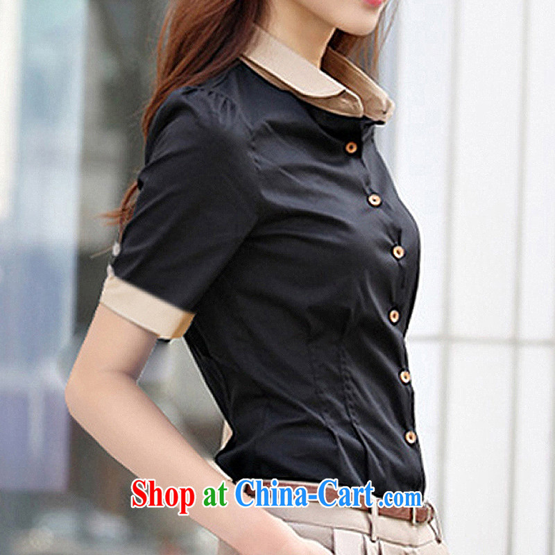 Well thanks for the 2015 summer new short-sleeved shirt female Korean dolls collar shirt female attire T-shirt blue S, beautiful, and, shopping on the Internet