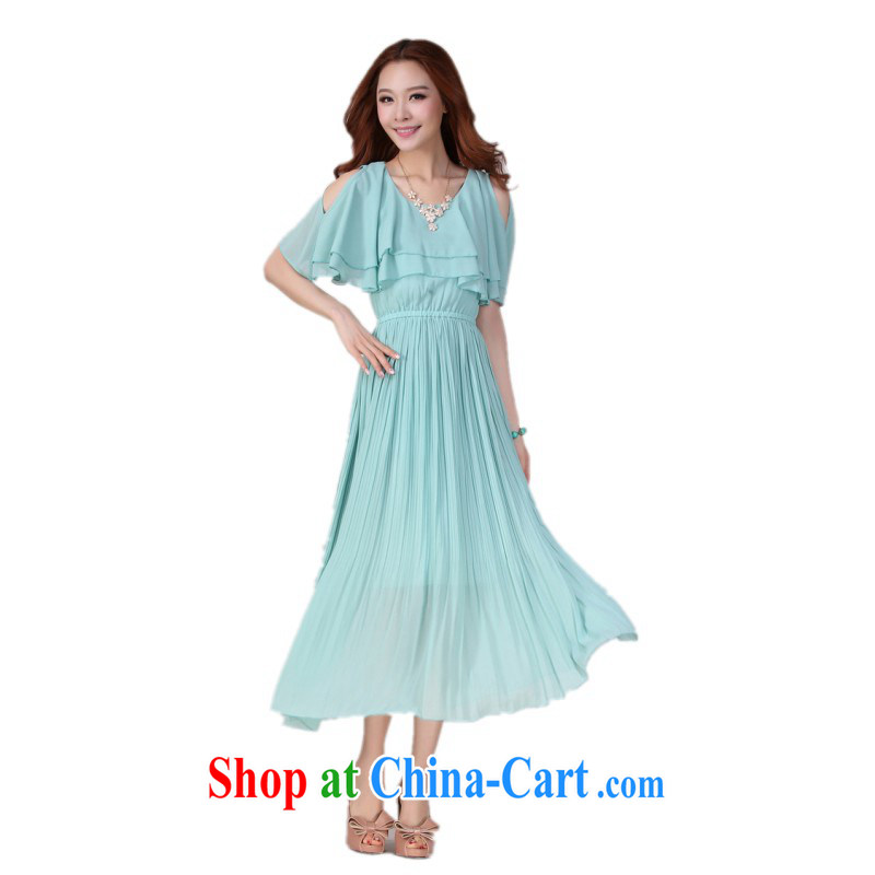 The package-XL Girls put stylish flouncing bare shoulders the code long skirt Bohemia, solid-colored snow woven dresses Beach Resort skirt skirts thick blue 2 XL 135 - 150 jack