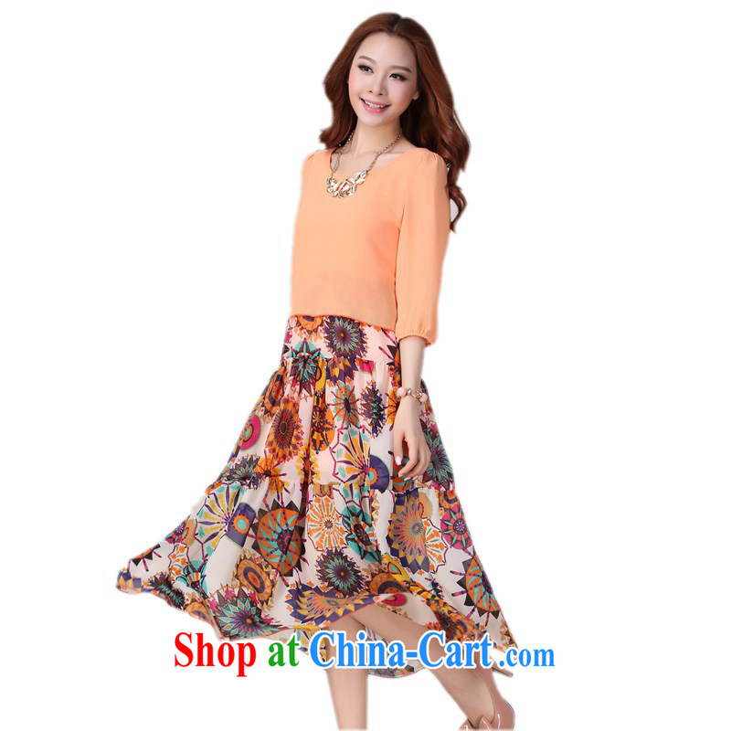 The package-XL ladies bohemian National Day holiday long skirt stamp false Two-piece stitching snow woven thick mm beach snow skirt woven skirt orange blossom XL 4 165 - 175 jack