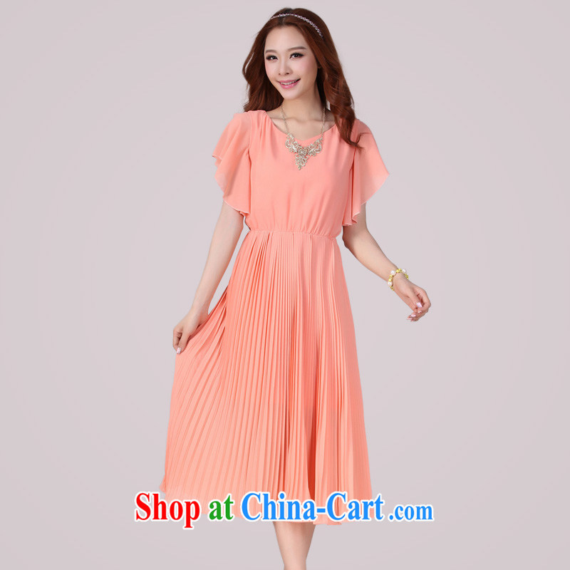 The Code women dresses 2015 summer sweet and stylish flouncing short-sleeved snow woven 100 hem large resort dress casual beach skirt Solid Color larger than mm thick orange 4 XL 165 - 180 jack