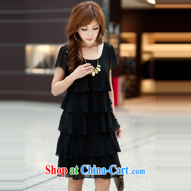 Ms. Cecilia Clinton's large, female 2015 summer new thick MM and indeed increase 200 Jack loose video thin ice woven cake short-sleeve dress black 4 XL