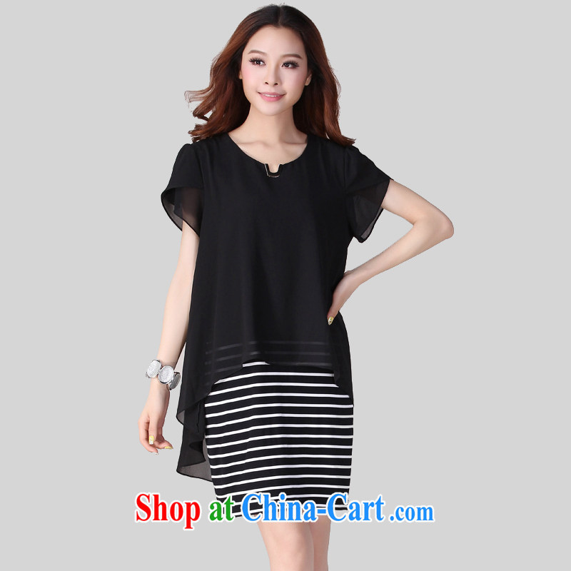 Ms. Cecilia Clinton's large, female 2015 popular new short-sleeved leave two snow-woven dresses and indeed more relaxed thick MM graphics thin short skirt mask poverty wonton fillings black 4XL, Cecilia Medina Quiroga (celia Dayton), online shopping