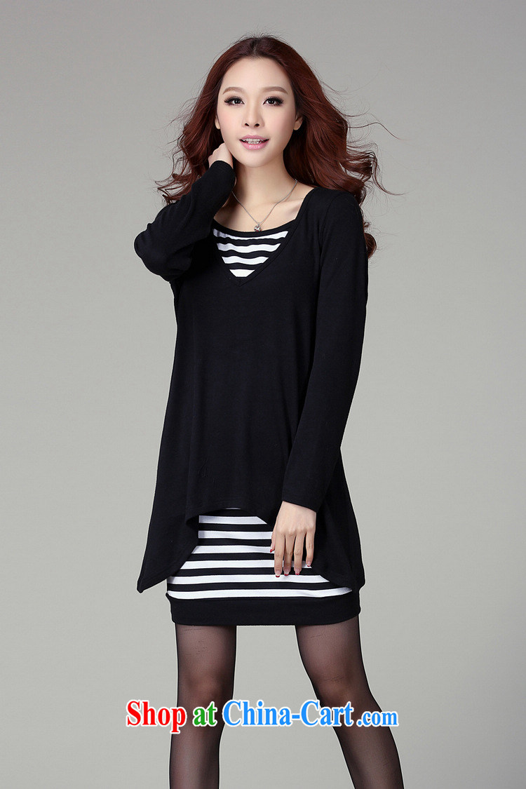 The delivery package as soon as possible by the hypertrophy, female Korean Mrs Jurchen two-piece long-sleeved knit the dress code lift striped solid skirt-OL double-black 4XL 180 - 200 Jack pictures, price, brand platters! Elections are good character, the national distribution, so why buy now enjoy more preferential! Health