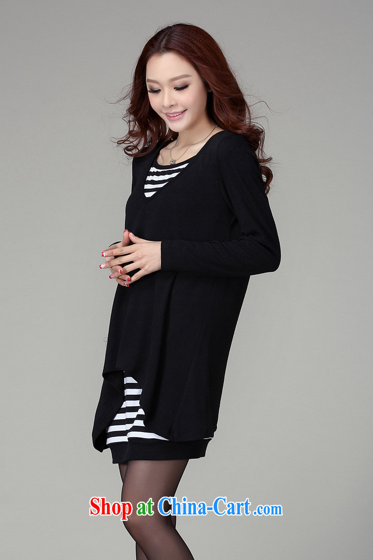 The delivery package as soon as possible by the hypertrophy, female Korean Mrs Jurchen two-piece long-sleeved knit the dress code lift striped solid skirt-OL double-black 4XL 180 - 200 Jack pictures, price, brand platters! Elections are good character, the national distribution, so why buy now enjoy more preferential! Health