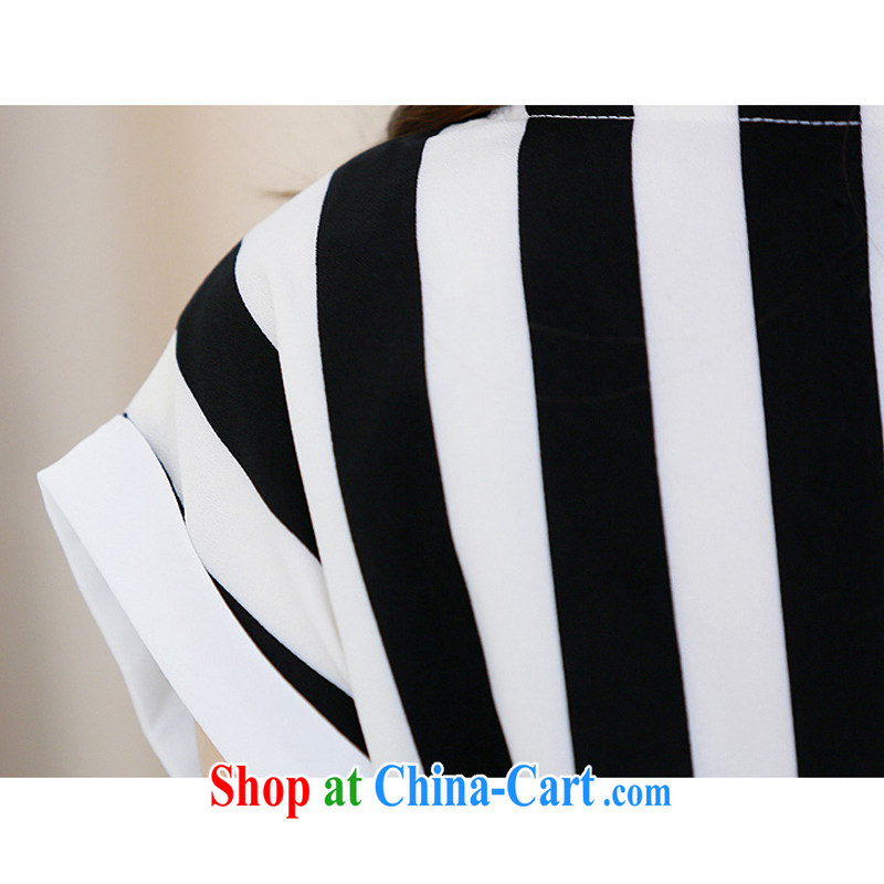 The delivery package as soon as possible e-mail XL ladies dress Korean fashion bat short-sleeved striped spell color snow woven skirts and elegant beauty dresses are smaller than vertical streaks black 4XL 185 - 200 jack, land is still the garment, shopping on the Internet