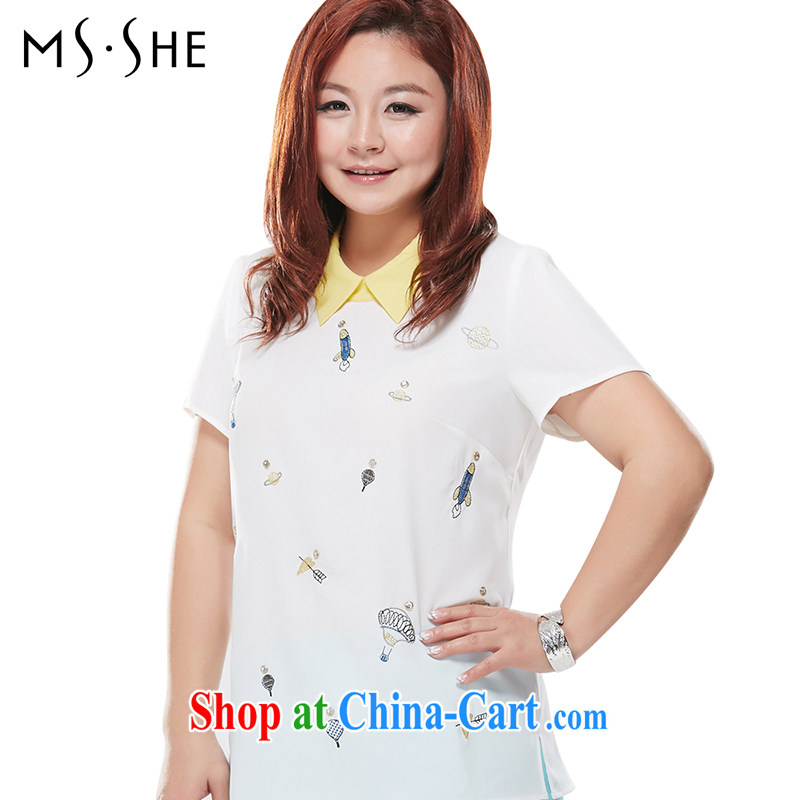 MSSHE XL ladies' short-sleeve shirt stitching snow woven shirts T-shirt specials 6650 white 4XL, Susan Carroll, Ms Elsie Leung Chow (MSSHE), shopping on the Internet