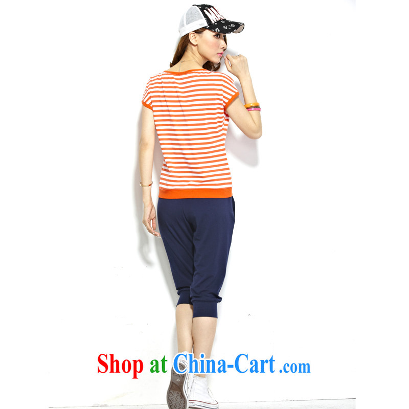 The multi-drop-down 2015 female Leisure package summer short-sleeved Leisure package girls summer streaks, who beauty and clothing package uniforms sportswear and leisure package orange and white striped XXL code, the multi-drop down (Adoro), online shopping