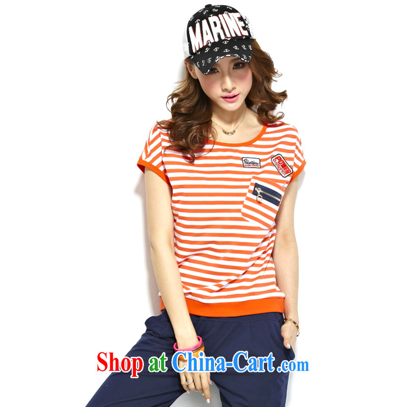 The multi-drop-down 2015 female Leisure package summer short-sleeved Leisure package girls summer streaks, who beauty and clothing package uniforms sportswear and leisure package orange and white striped XXL code, the multi-drop down (Adoro), online shopping