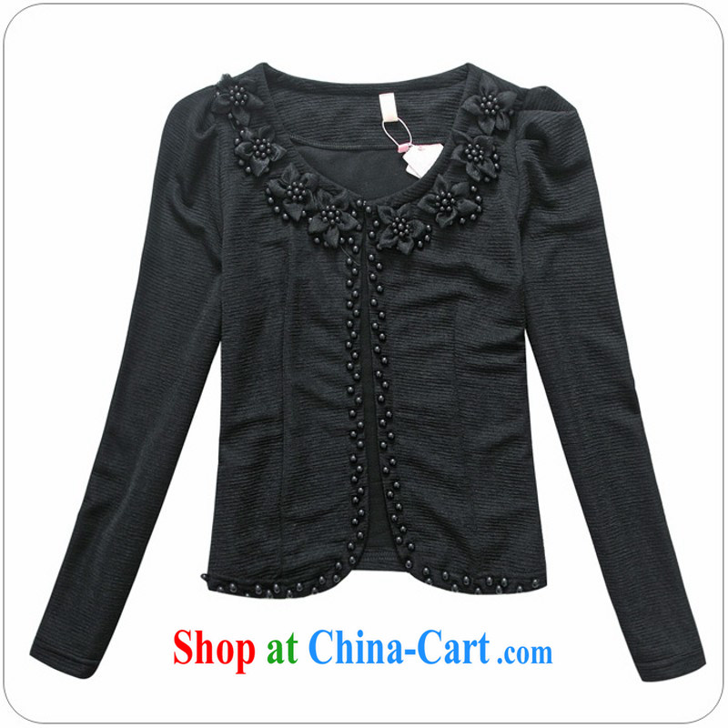 The delivery package as soon as possible e-mail XL ladies shawls Autumn with sweet air-conditioned long-sleeved T-shirt the T-shirt jacket knitted flower Pearl pin high dress shawl are code jacket black 3 XL 150 - 165 jack, land is still the garment, shopping on the Internet