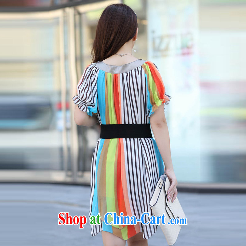 sea routes take new V collar color streaks the code dress snow woven skirt Korean version of the greater code dress dress mm thick dresses and indeed intensify HVX 6 orange stripes 3XL, sea routes, and shopping on the Internet