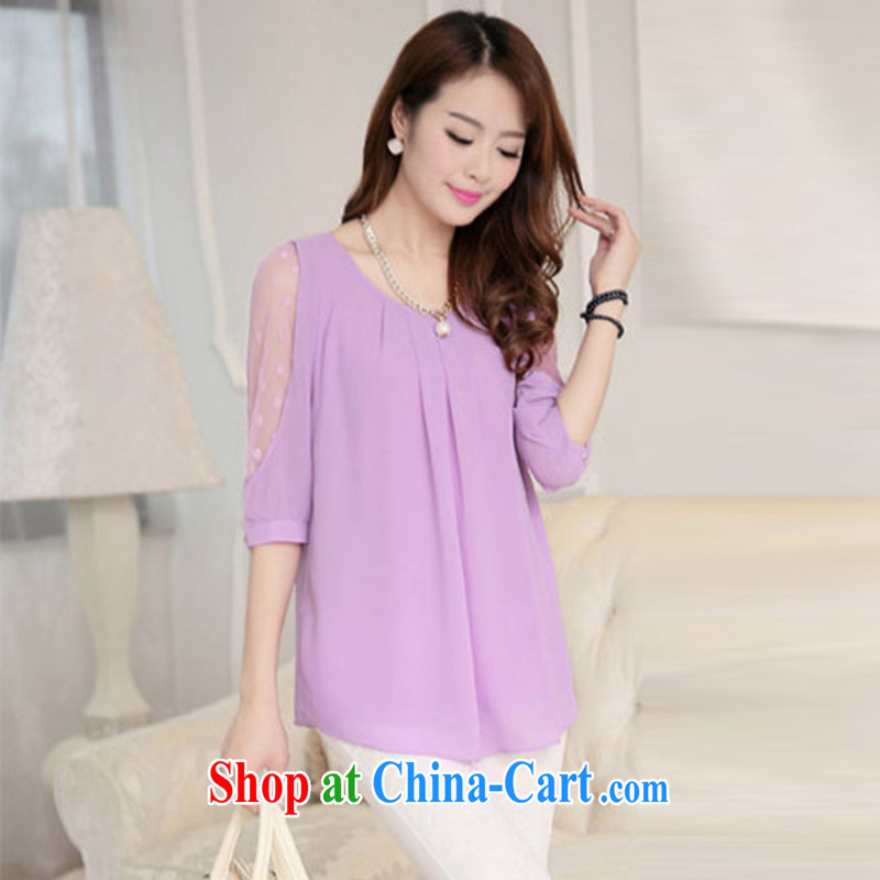 Ouch 2015 spring and summer, the Korean version of the greater number, with solid lace snow woven shirts female DMZ 8626 toner purple XL, aiyo, shopping on the Internet