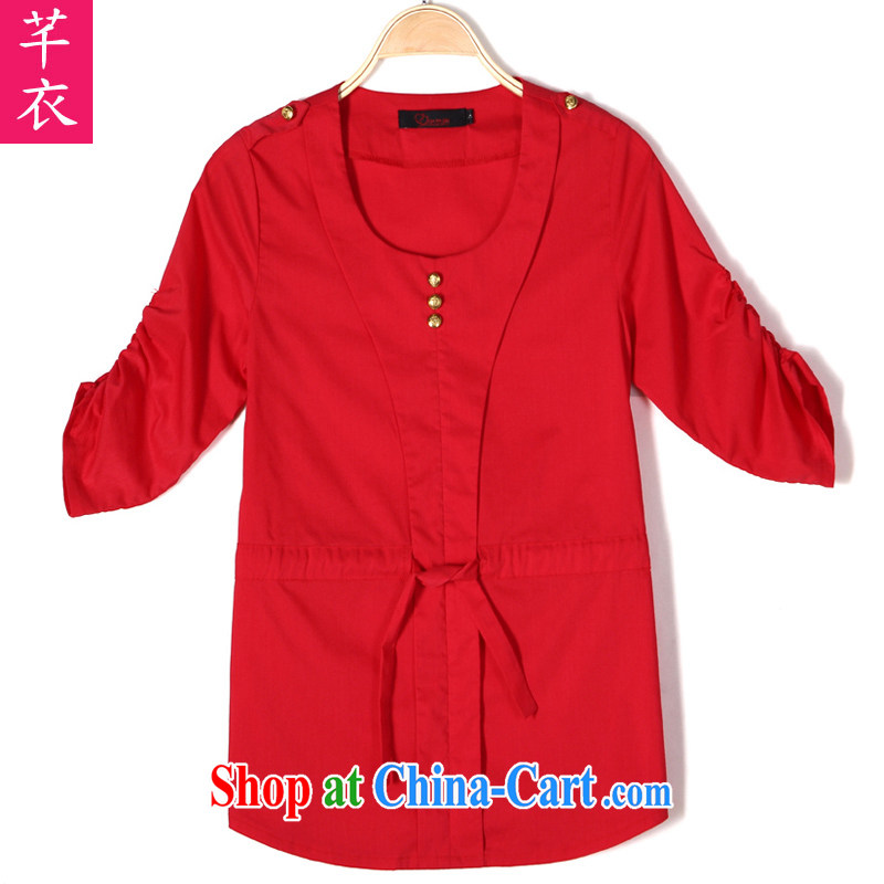 Constitution and clothing increased, female T shirts 2015 new expertise in mm cuff style belt tightening T-shirt thick sister the OL female shirt style bushing Red Large XL 2 135 - 150 jack, constitution and garment, and, shopping on the Internet