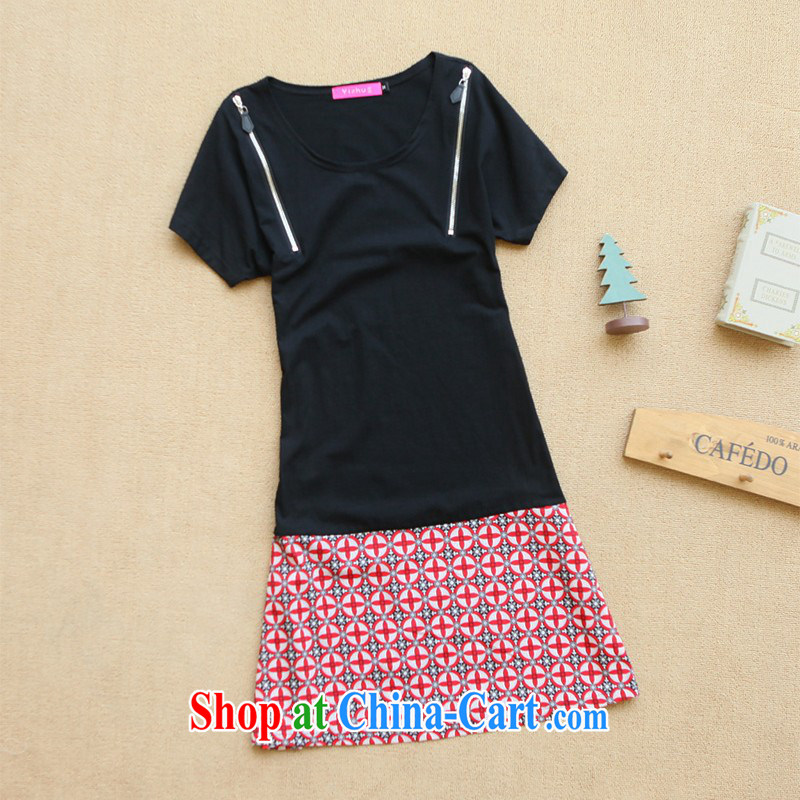 The package mail and indeed XL 2015 new zipper cosmetic Korean short skirt geometric stamp OL casual dress thick mm video thin skirt black L 120 - 130 jack, land is still the garment, shopping on the Internet