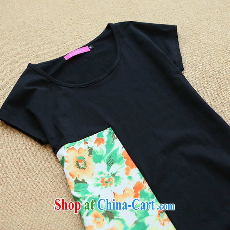 The package mail 2015 New, and ventricular hypertrophy, as well as Korean elegant floral stitching black graphics thin skirt short-sleeved simple commute the code short skirt summer dress Black Elastic XL 3 175 - 185 jack, land is still the garment, shopping on the Internet