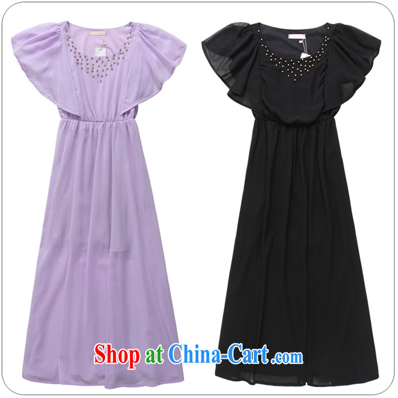 Constitution Yi XL women thick sister 2015 New American, bright flouncing cuff ladies long skirt with nails Pearl elasticated waist dress annual dress purple large XL 3 160 - 180 jack, constitution, and shopping on the Internet