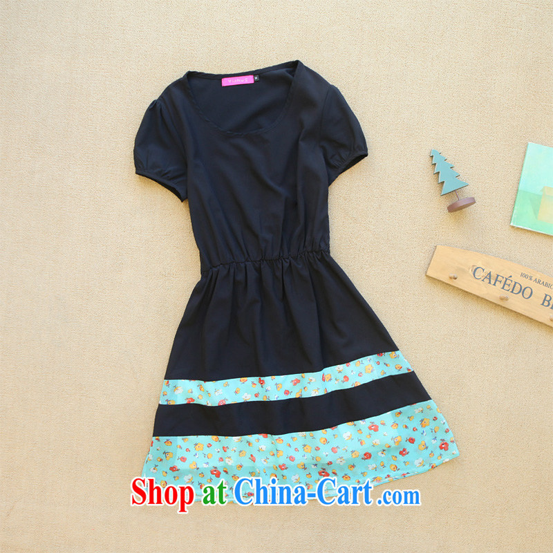 The package mail and indeed increase, new 2015 Korean version simple commuter high-collision small floral dress short-sleeved thick mm leisure skirt black 3 XL 175 - 185 jack, land is still the garment, shopping on the Internet