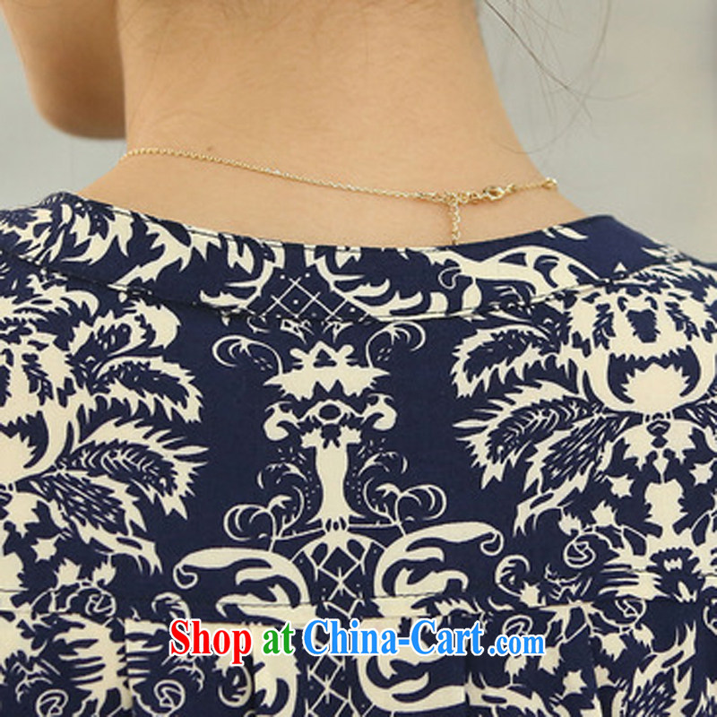 The Ju-Yee Nga summer female thick MM graphics thin and thick and loose the suit, ladies 4 XL long shirt 70,183 Tibetan blue and white porcelain 7 XXXXL cuff, Yu Yee Nga, shopping on the Internet