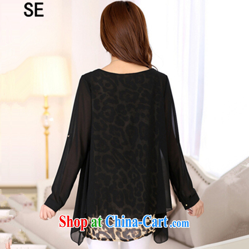 SE 2015 spring and summer new thick MM larger women stylish 100 ground loose Leopard snow woven shirts fake two piece black XXXL, SE, shopping on the Internet