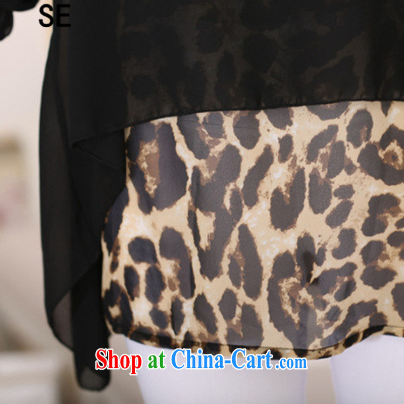 SE 2015 spring and summer new thick MM larger women stylish 100 ground loose Leopard snow woven shirts fake two piece black XXXL, SE, shopping on the Internet